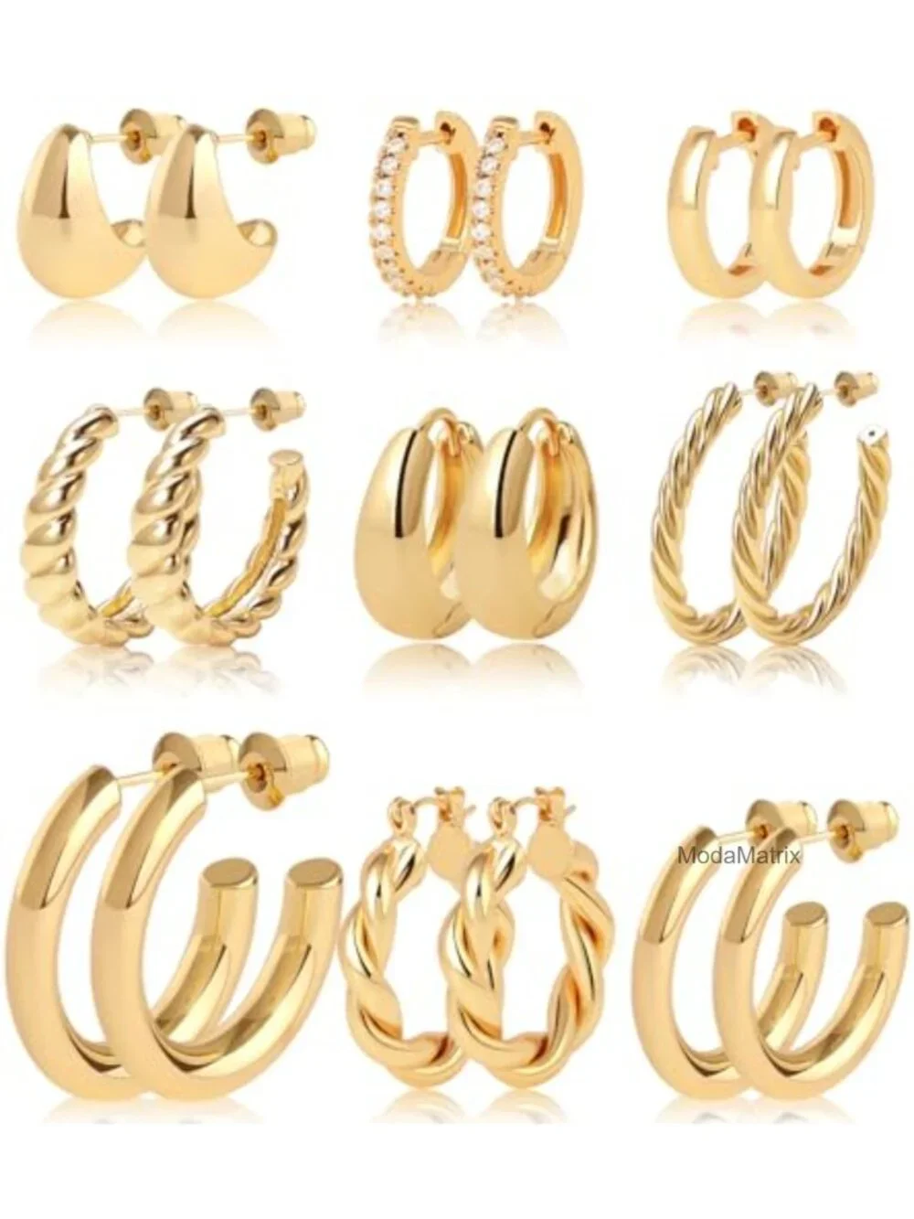 Chunky Twisted Huggie Hoop Earrings Set 14K Gold Plated Hypoallergenic